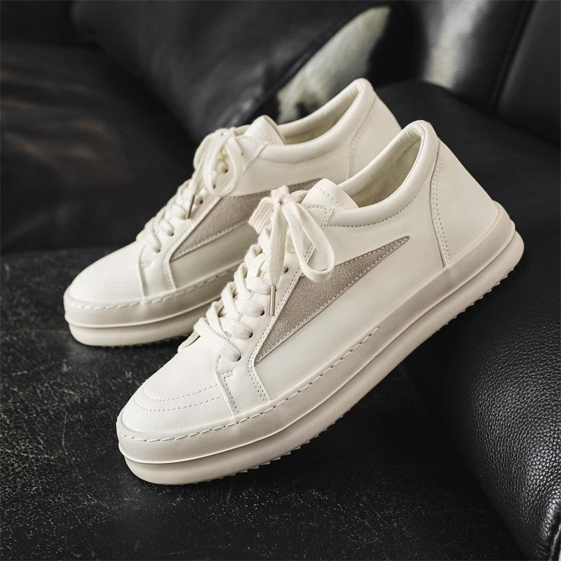 

2025 new niche high street tide brand flat for men s shoes trendy sports leather surface versatile casual board shoes men 35 білий