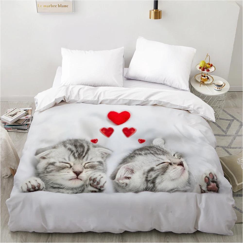3D Duvet cover QuiltBlanketComfortable Case Luxury Bedding 135 140x200 150x200 200x220 for Home animal Cat Cute white