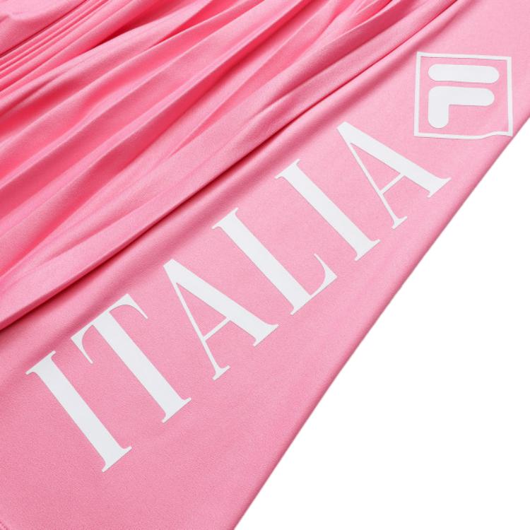 FILA Fleece Elastic Waist Mid-Length Pleated Knit Skirt Women skirts Pink F11W144304G-PC