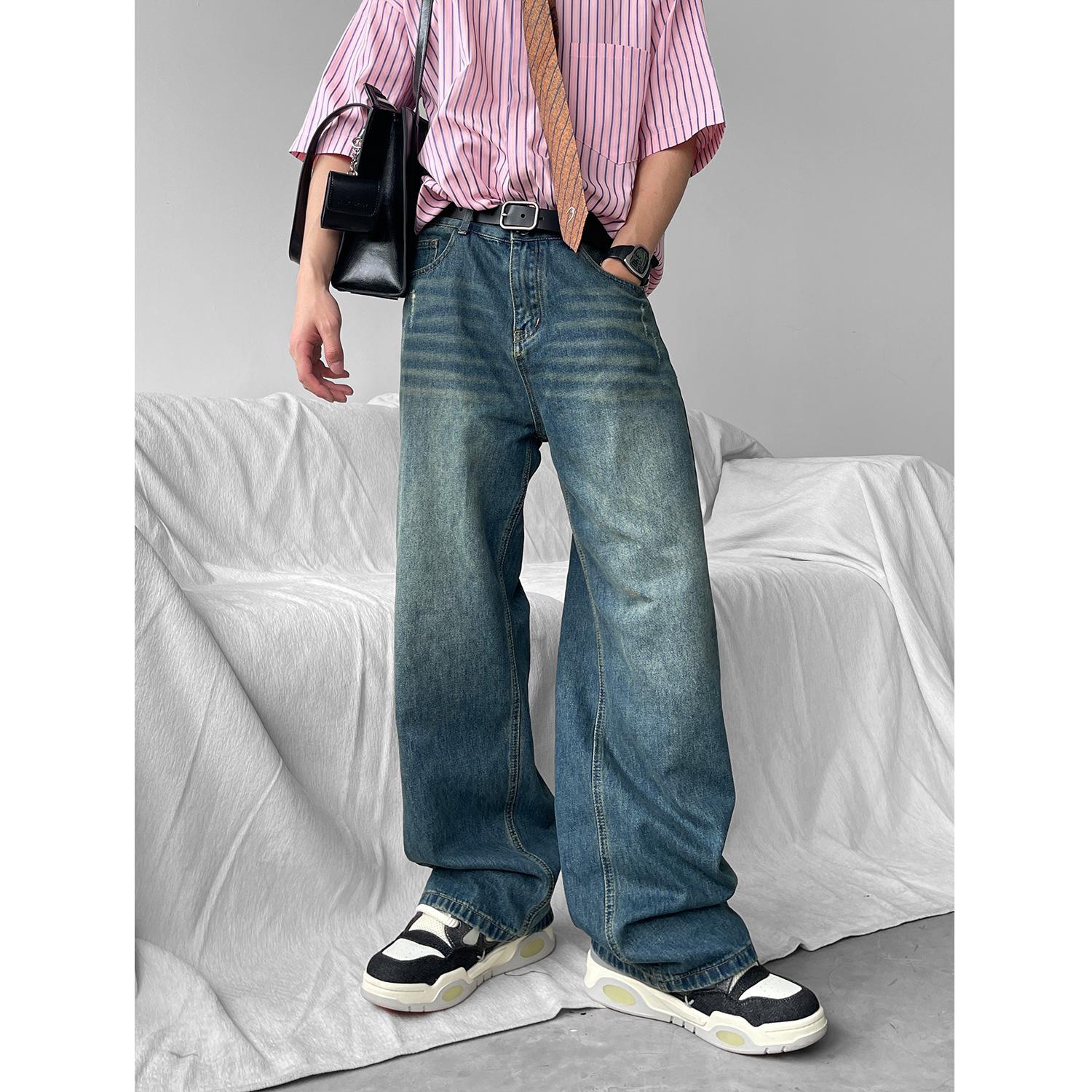 Мужские прямые джинсы JYL Американский Винтаж Стирка Весна Модные Свободные Повседневные Джинсовые Брюки 3XL