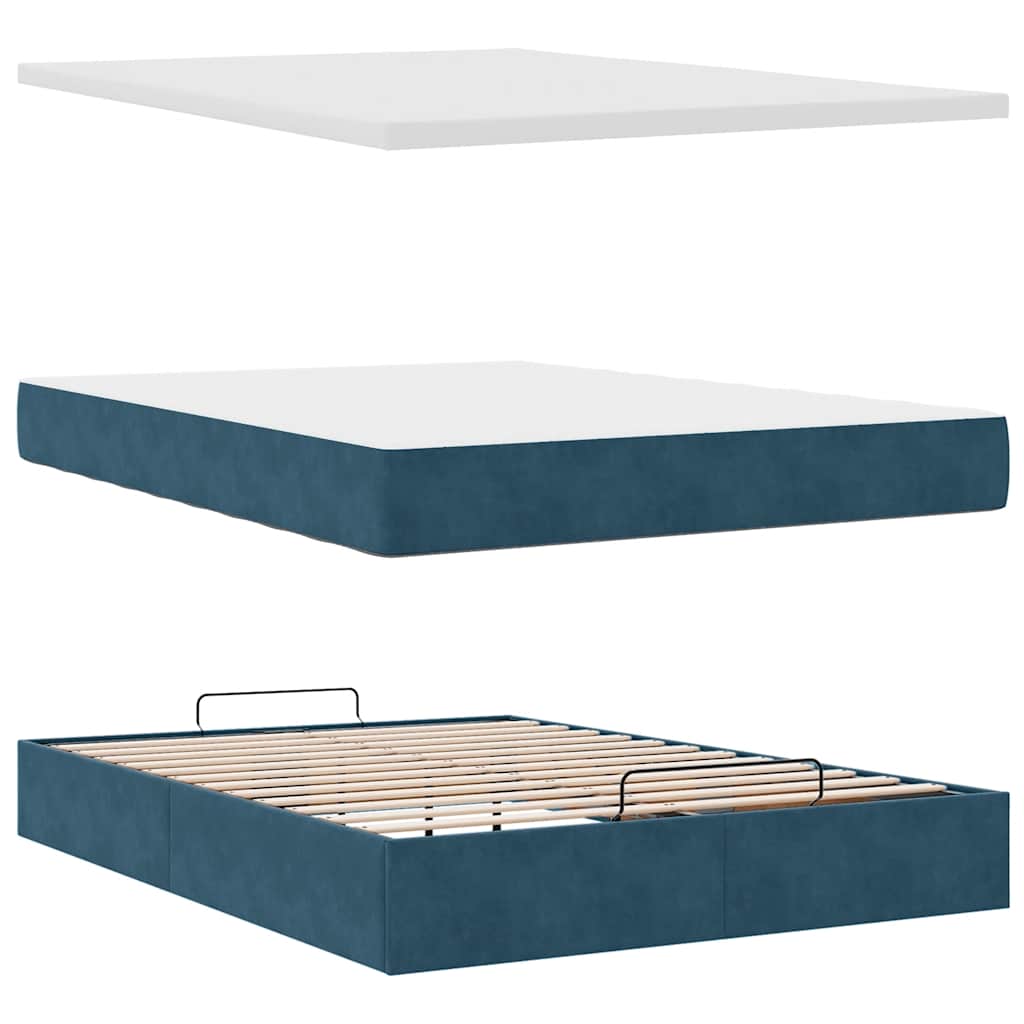 Ottoman Bed with Mattress Dark Blue 120x190 Cm Velvet