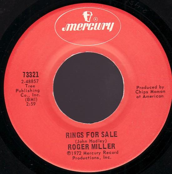 

7inch Record ROGER MILLER - Rings For Sale 73321 Mercury 1972 US Pop Used