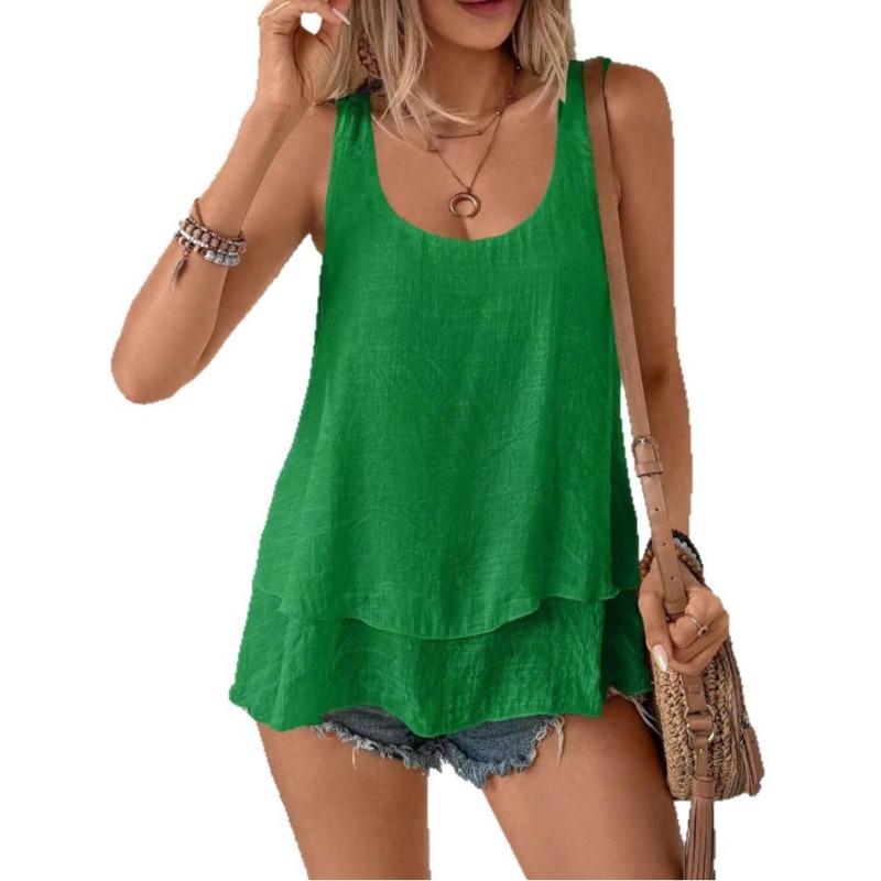 Two Double-layer Cotton and Linen Sleeveless Round-neck Casual Vests for Spring and Summer