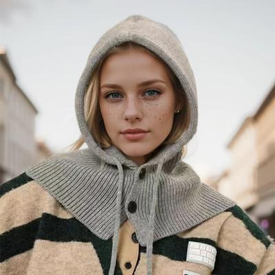 Hot Girl Luxuoso Design Malha Balaclava Moda Falso Gola Xale Chapéu Com Capuz Grosso Quente Gorros Inverno Chapéus Femininos