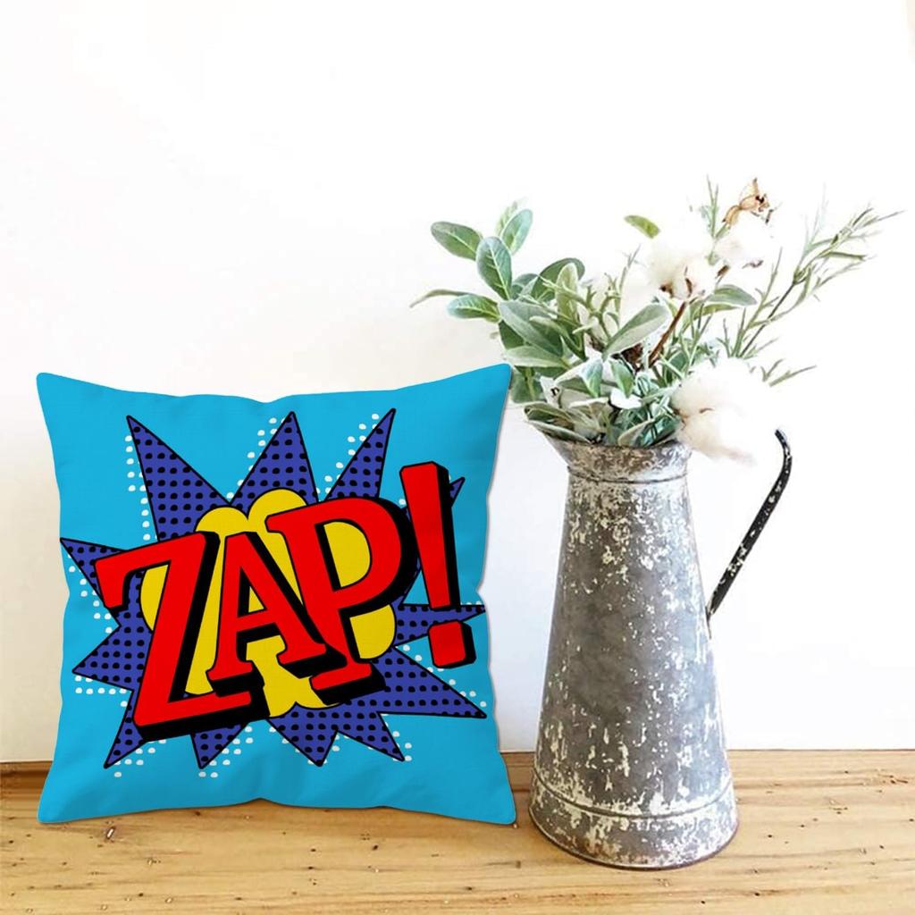 Set of 4 Super Hero Comic Throw Pillow Covers 18x18 Inch, Colorful Pop Art Decorative Cushion Covers with Splat Bam Zap Crash Designs for Sofa Couch