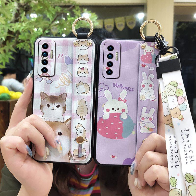Protective Wristband Phone Case For Tecno Camon17P Kickstand Back Cover Ring Anti-knock Anti-dust Fashion Design Cute