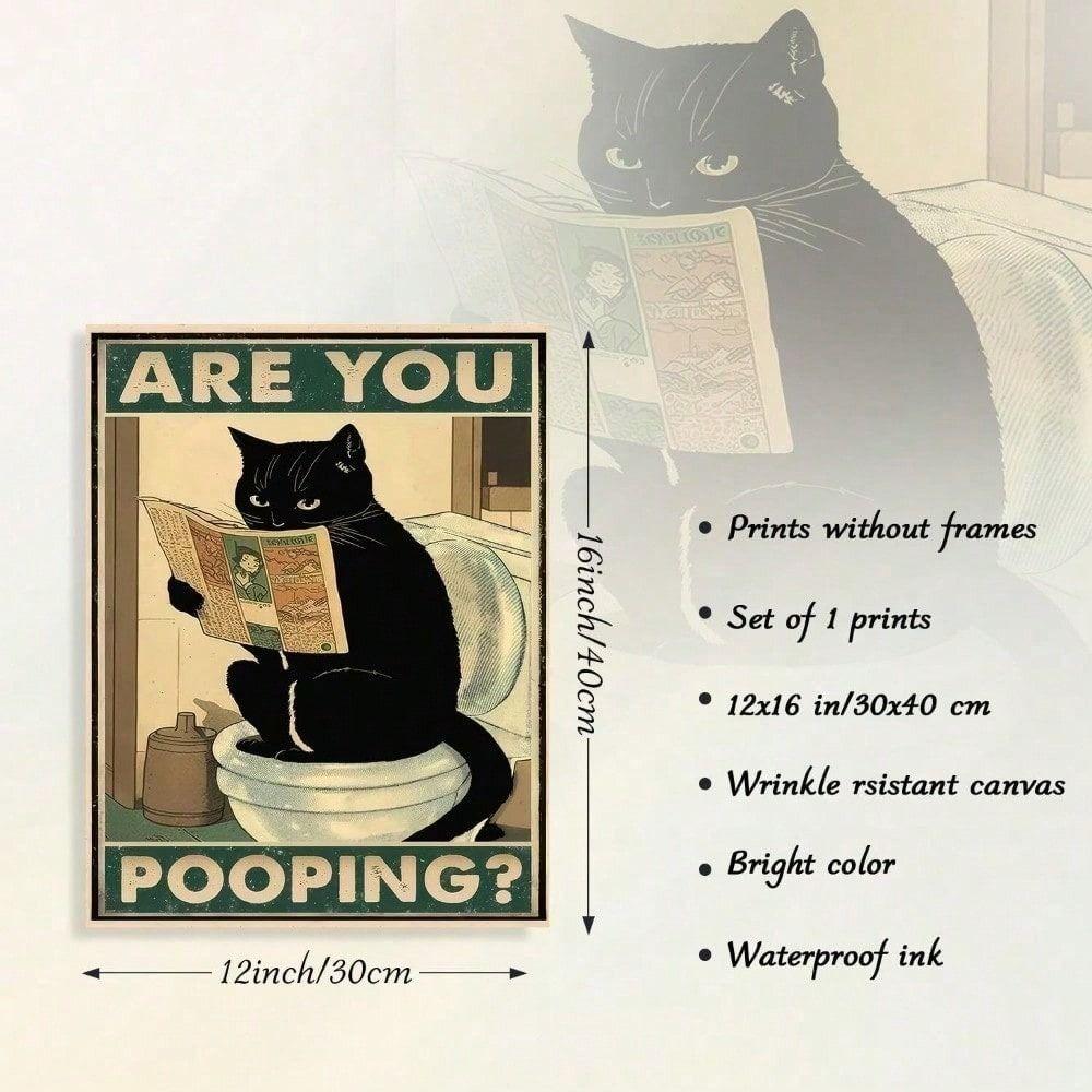 Funny Black Cat Metal Wall Poster Bathroom Toilet Decor