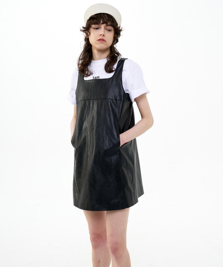 Bikwaieos A-Lined Faux Leather Mini Dress_Black