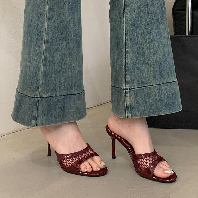 Fashion New In Summer Spring Footwear Thin Heels Women Sandals Shoes Fashion Round Toe Ladies Heeled Sandals Shoes Female Slides Pumps