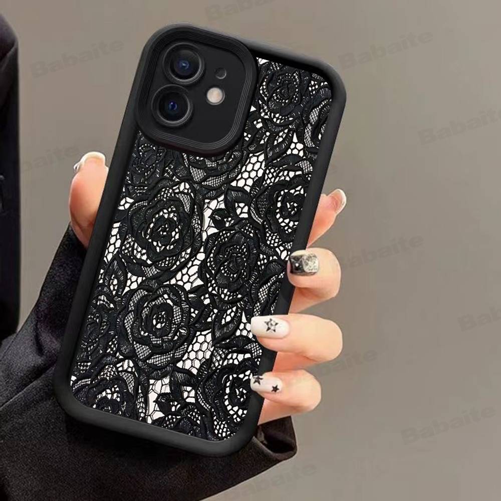 Černý krajkový vzor Personalizovaný kryt na mobilní telefon Pro IPhone 17 16 15 13 11 12 14 Pro Max Plus Silikonový kryt