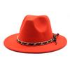 Gold Chain Bow Belt Woolen Top Hat Jazz Felt Hat Men'S And Women'S Large Flat Edge Hat