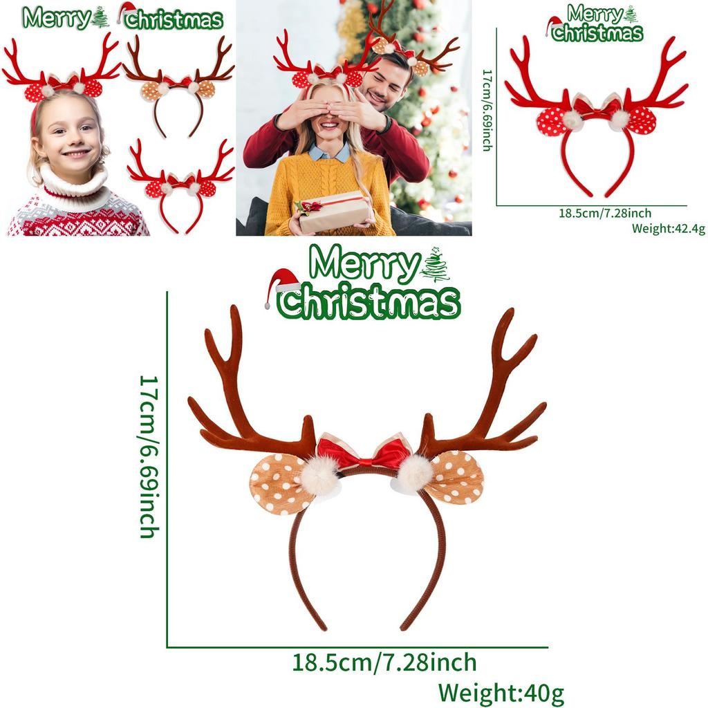 Adorable Cartoon Christmas Reindeer Antler Headband With Charming Bow For Festive Celebrations
