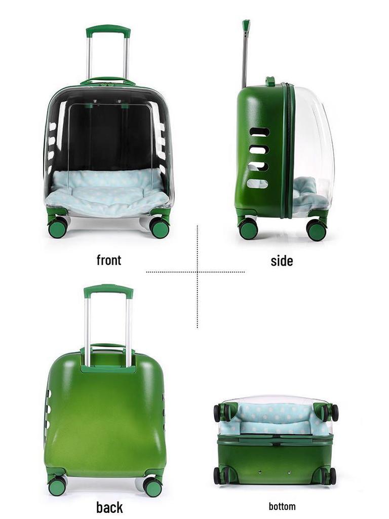 Transparent Pet Travel Suitcase & Stroller - Double-Layer, Airline-Approved for Cats & Dogs.