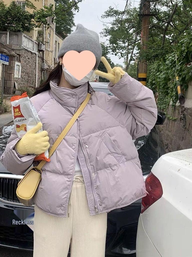 2024 Petite Korean Style Blue Women's Short Down Jacket - White Duck Down