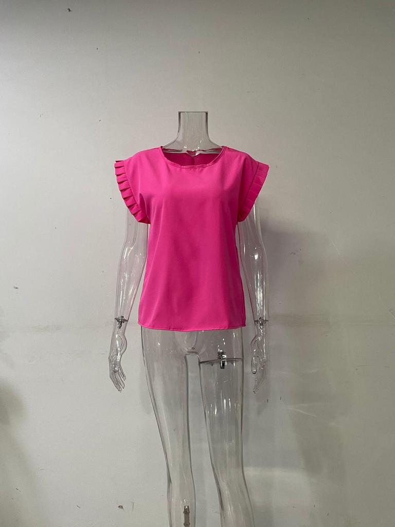 Women's Summer Short-Sleeve Pleated Round Neck Shirt