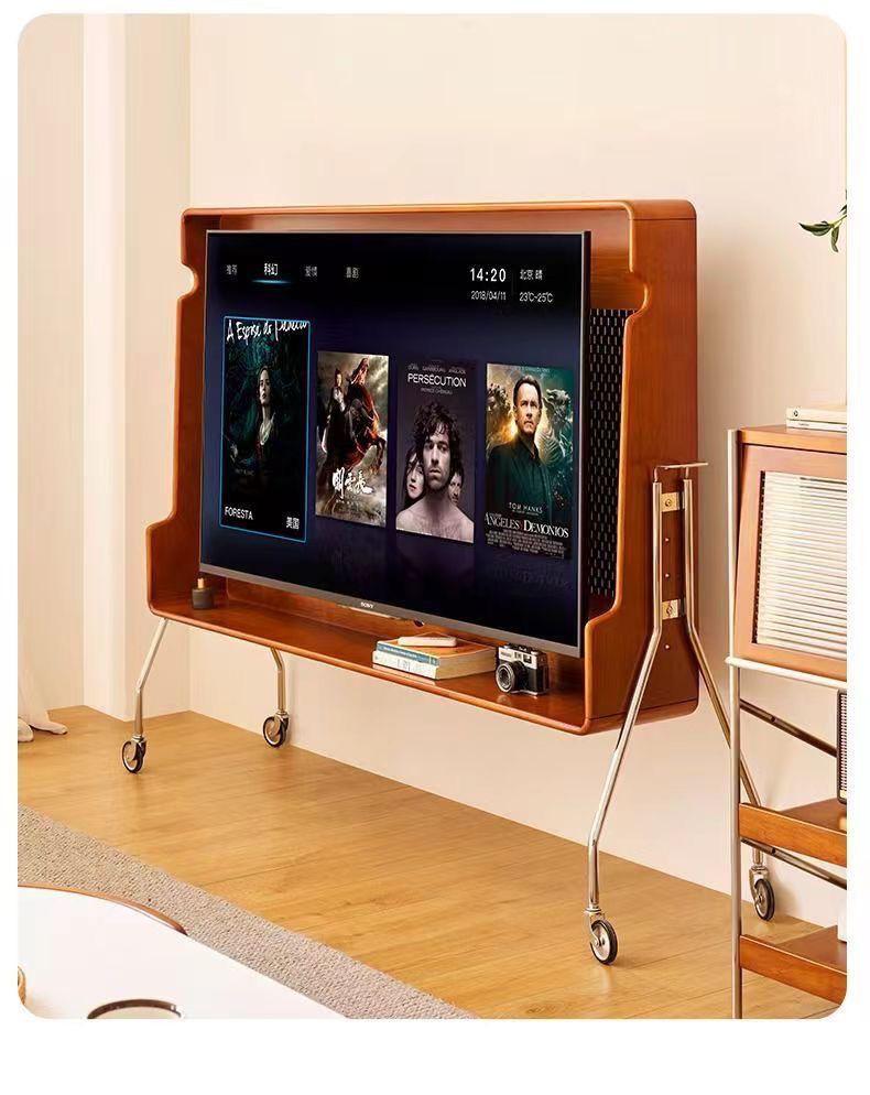 Vintage Movable TV Cabinet with Push-Pull Design for Living Room or Bedroom