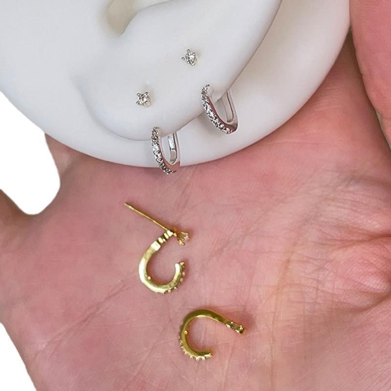 Unique Design Sense, Rear Hanging Zircon C-Shaped Stud Earrings For Women'S Niche Personality, Fashion Temperament, Versatile Earrings