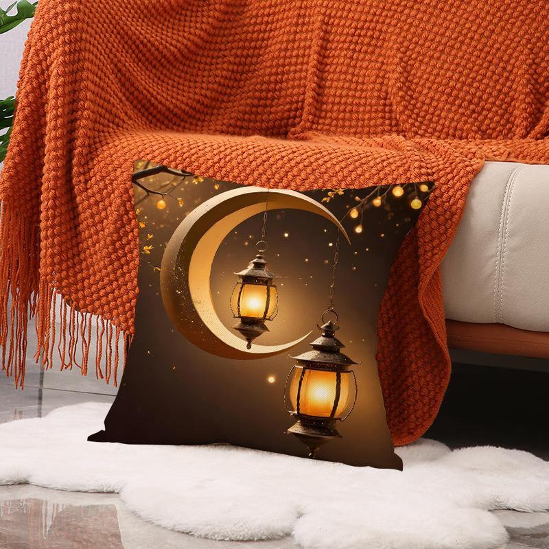 

Moon Pillowcase Golden Lantern Print Decorative Seat Cushion Ethnic Atmosphere Arrangement Sofa Pillow 45X45cm (pillowcase only)