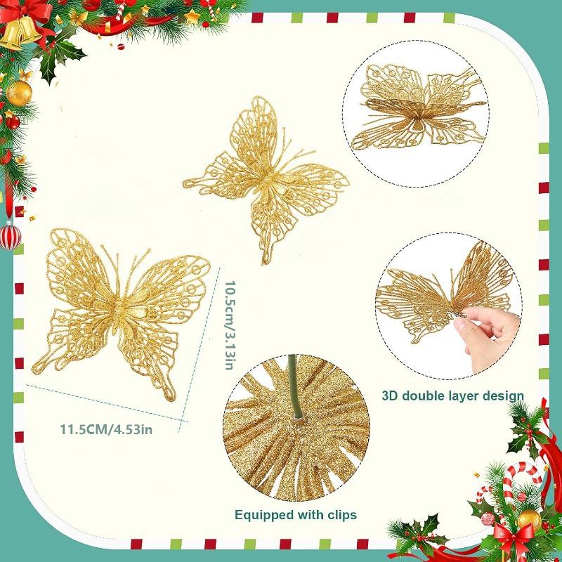 5/10Pcs Glitter Butterflies Christmas Decoration Xmas Tree Sparkling Butterflies Hanging Ornaments Home Decor New Year 2026 Gift