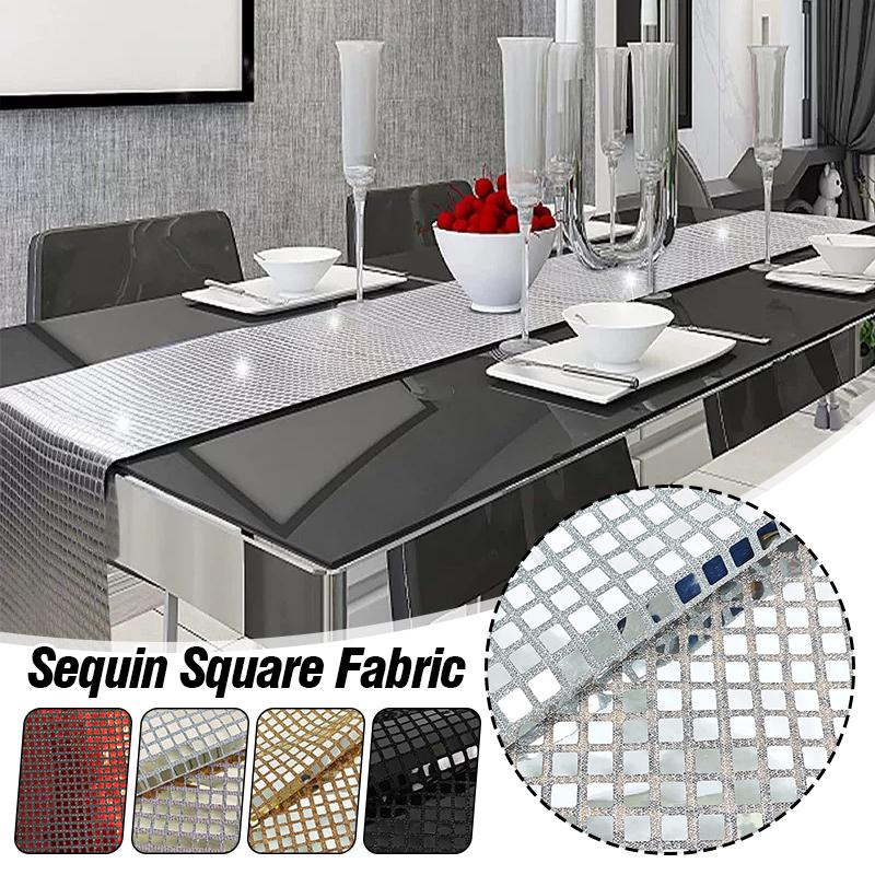 Premium Designer Fabric for Party Dresses - Soft Mirror Mesh with Metallic Dark Gold Square Lattice & Lurex Shimmer