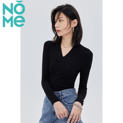 NOMeNOMe Women's Ribbed V-Neck Long Sleeve Base Layer Top
