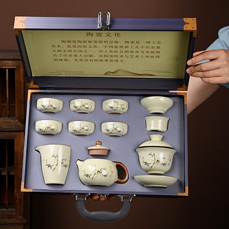 Fuzhu Ru Kiln Brewing Teapot Xishi Pot Tea Set Kung Fu Complete Set Ceramic Gift Box Company Gifts