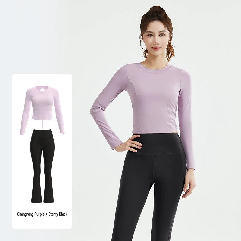 2025 Women's Breathable Running Set with Long Sleeve, Cutout Back, Drawstring, and Chest Pads