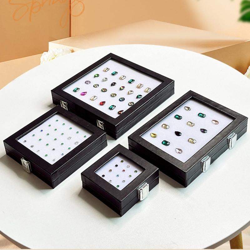 Practical Glass Top Jewelry Display Case Organizers Display Holders for Gemstones and Crystal Storage with Sponge Lining