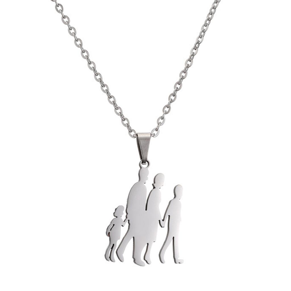Silver Color Mom Daughter Family Necklace Stainless Steel Chain Daughter Silhouettes Necklace Mothers Day Jewelry