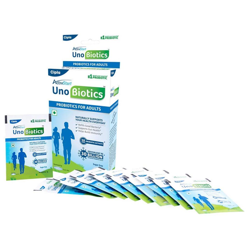 Cipla Activstart Unobiotics Probiotics for Adults 10 Sachets Boost Gut Health and Immunity