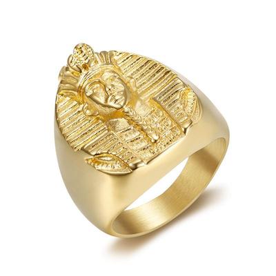 Hip Hop 316L Stainless Steel Gold Color Big Egyptian Pharaoh Rings for Men Rock Mens Signet Finger Jewelry Gift US 8 -13 Size