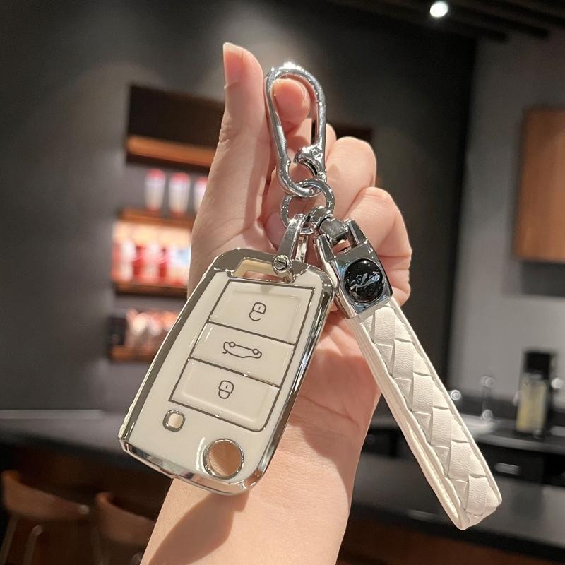 

Чехол для автомобильного ключа, держатель для ключей с брелком для VW Volkswagen Golf 7 MK7 Tiguan MK2 для SEAT Ateca Leon FR 2 Ibiza для Skoda белый