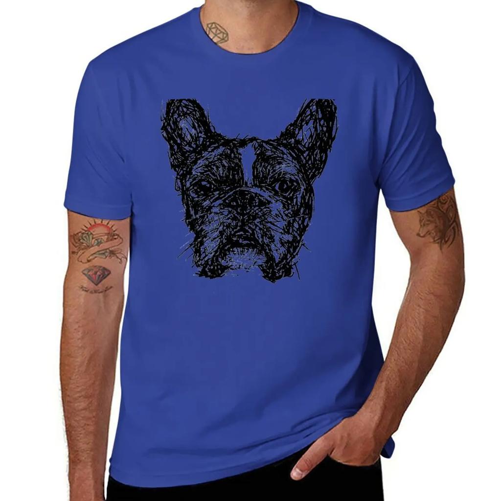 Bulldog Head Sketch T-Shirt graphics heavyweights Blouse quick-drying mens graphic t-shirts anime