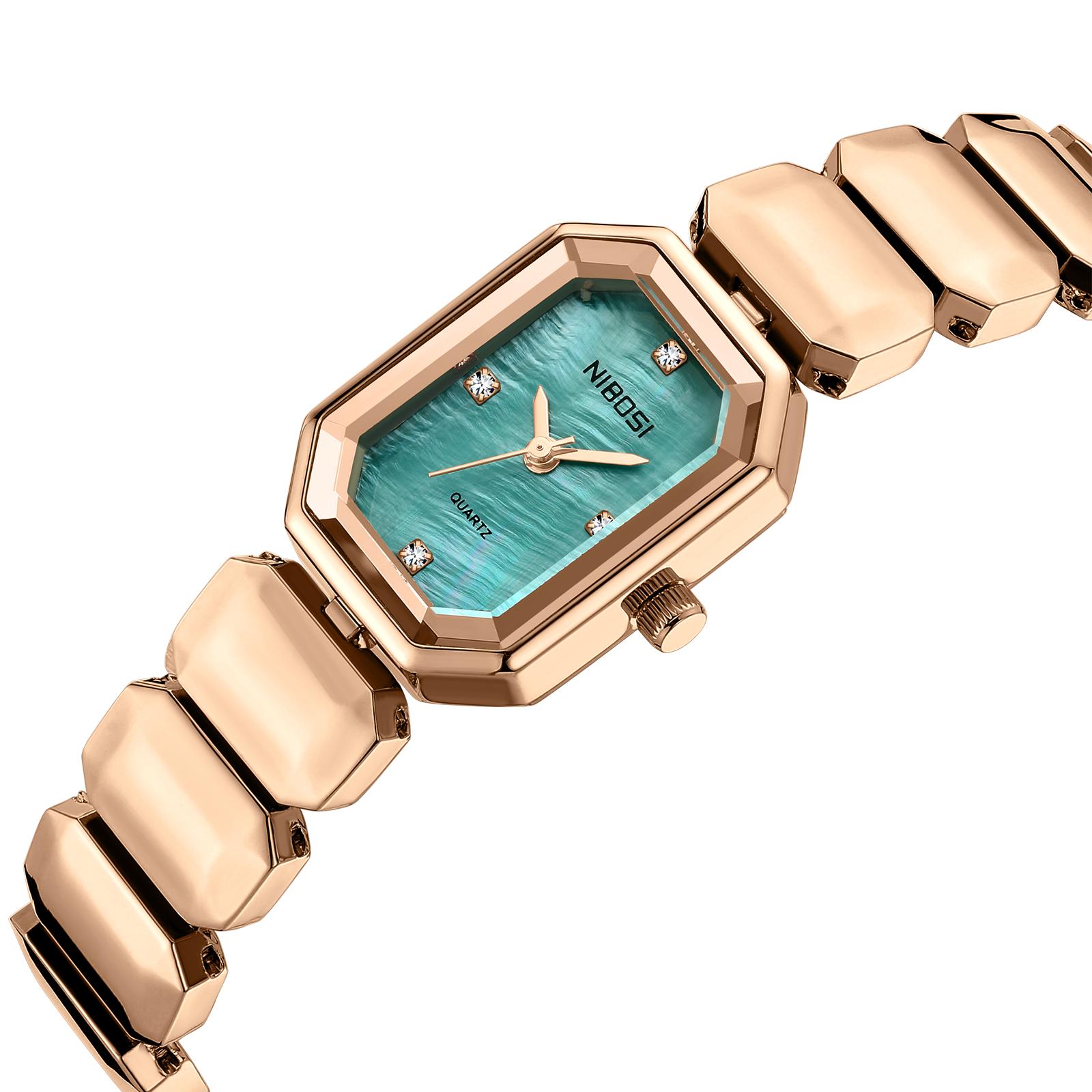 

NIBOSI Элегантные водонепроницаемые женские кварцевые часы из нержавеющей стали с прямоугольным циферблатом и датой наручные часы для женщин с бриллиантами наручные часы золотой
