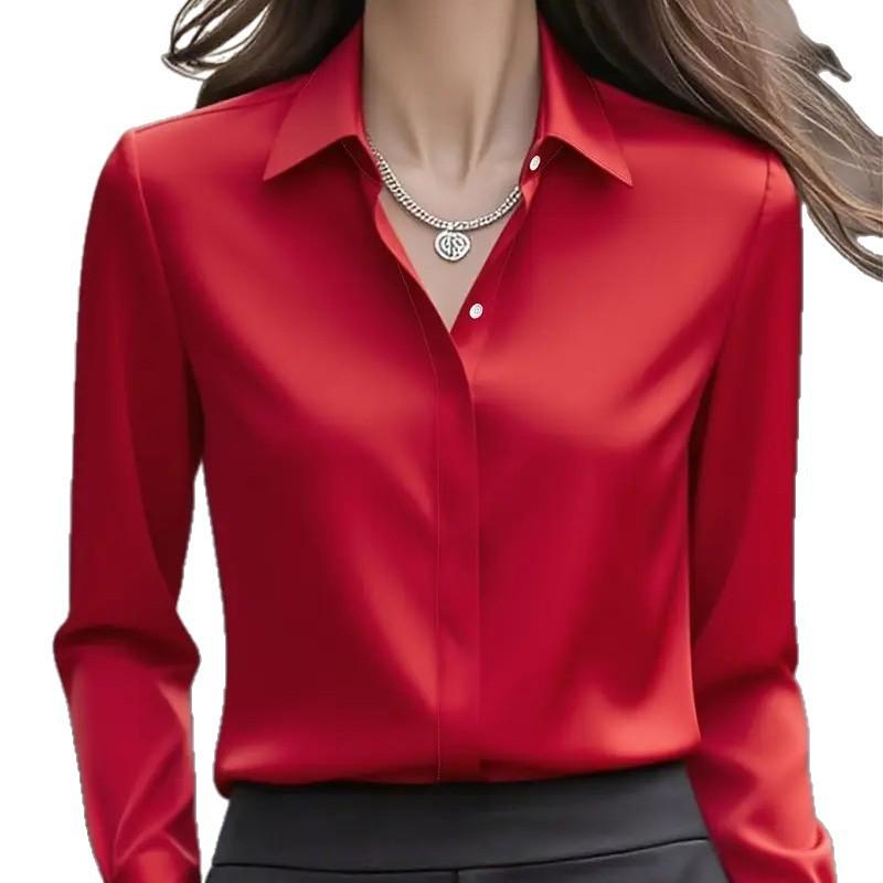 

2025 Summer V-Neck Cotton Linen Casual Women s Shirt XXL красный