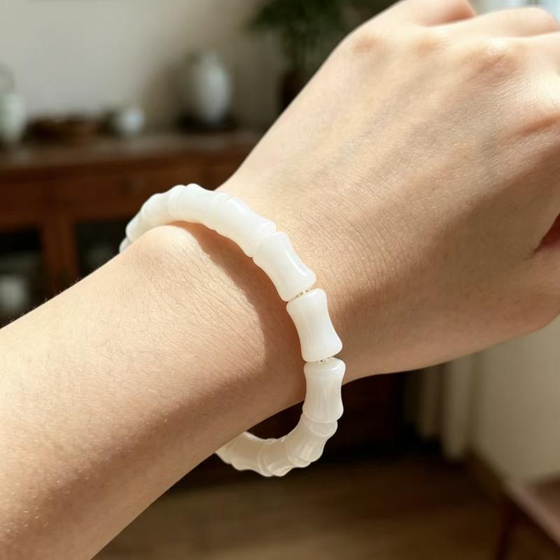 Imitation Jade Bamboo Shape Beaded Bracelets For Women Healing Jewelry With Elastic Cord
