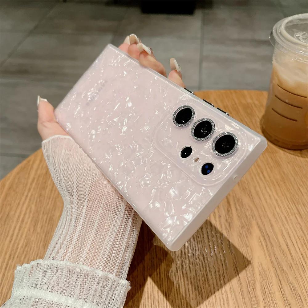 Glitter Marble Shell Pattern Case for Samsung Galaxy S24 S2 Ultra S23 S22 Plus S2 Plating Button Shockproof Ultra Slim Cover