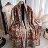 Tjock halsduk i imiterad kashmir för damer, vinter, dubbelsidig, kontrastfärg, jacquard, cashewmönster, retro etnisk stil sjal