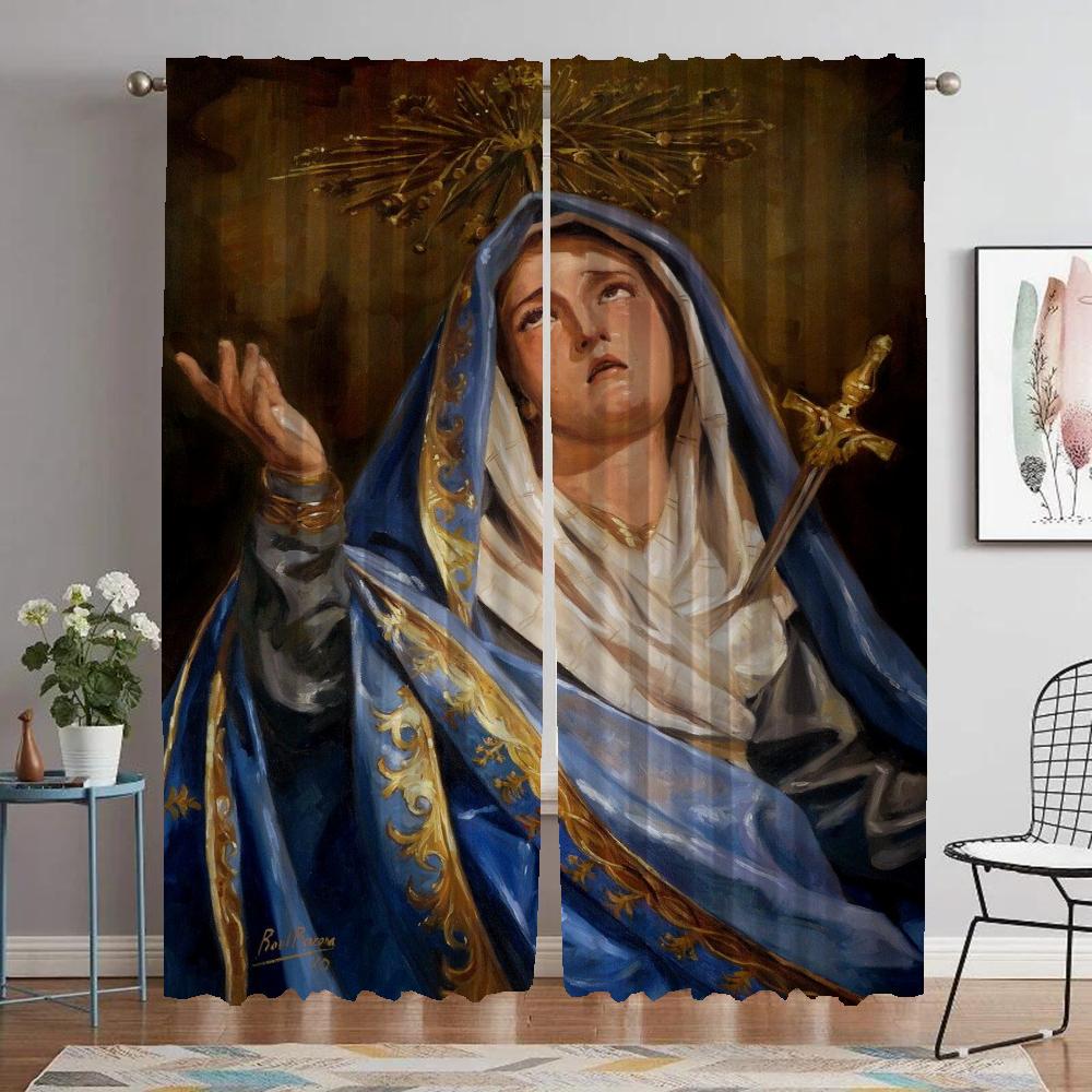 

Kitchen Curtains Child Room Christian Virgin Mary Partition Curtains for Bedroom Blackout Curtain Halloween Decoration Shades W50xH70cmx2pcs-CL