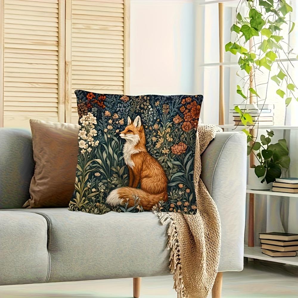 William Morris Style Fox And Floral Decorative Pillow Cover, Suitable For Sofa, Bed, Chair, Home Decor Cushion Cover
