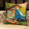 Happy Camper Cartoon House Pillow Case Pillowcase, Double-sided Printed, Sofa Cushion, Bedroom Headboard Pillow