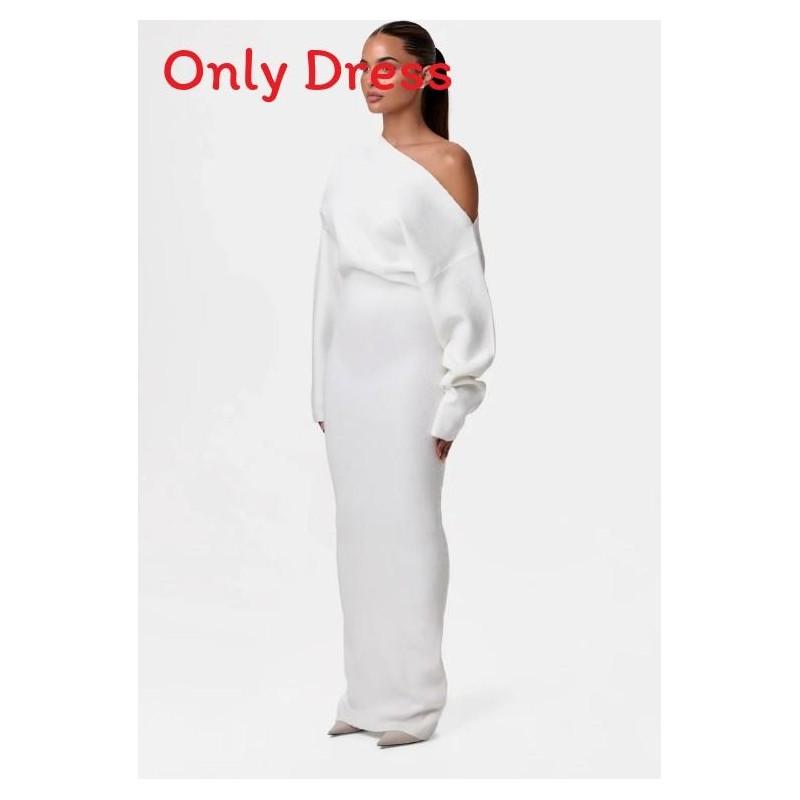 Elegant Off Shoulder Long Sleeve Bodycon Dress With Stretch Polyester For Office Wear