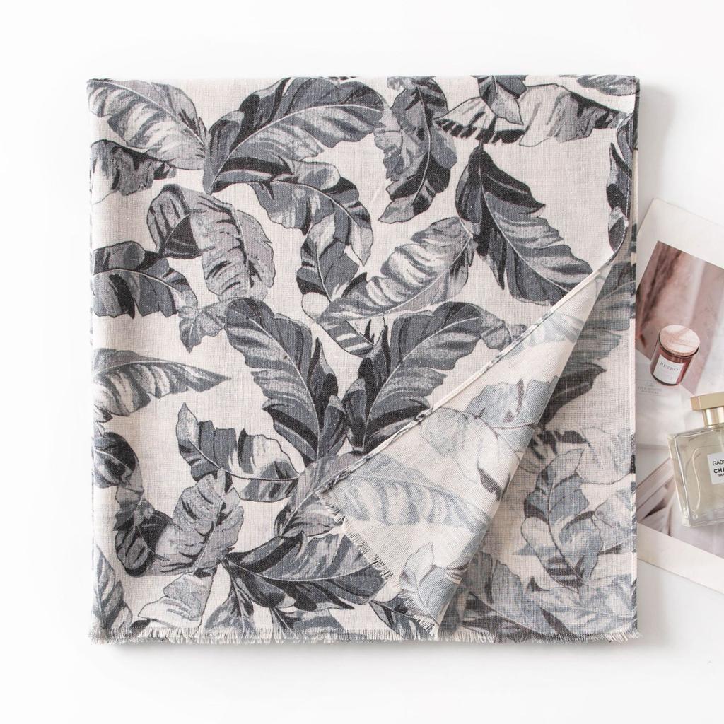 Ins Internet celebrity tropical leaf print long towel cotton and linen texture scarf travel vacation sunshade sunscreen large shawl