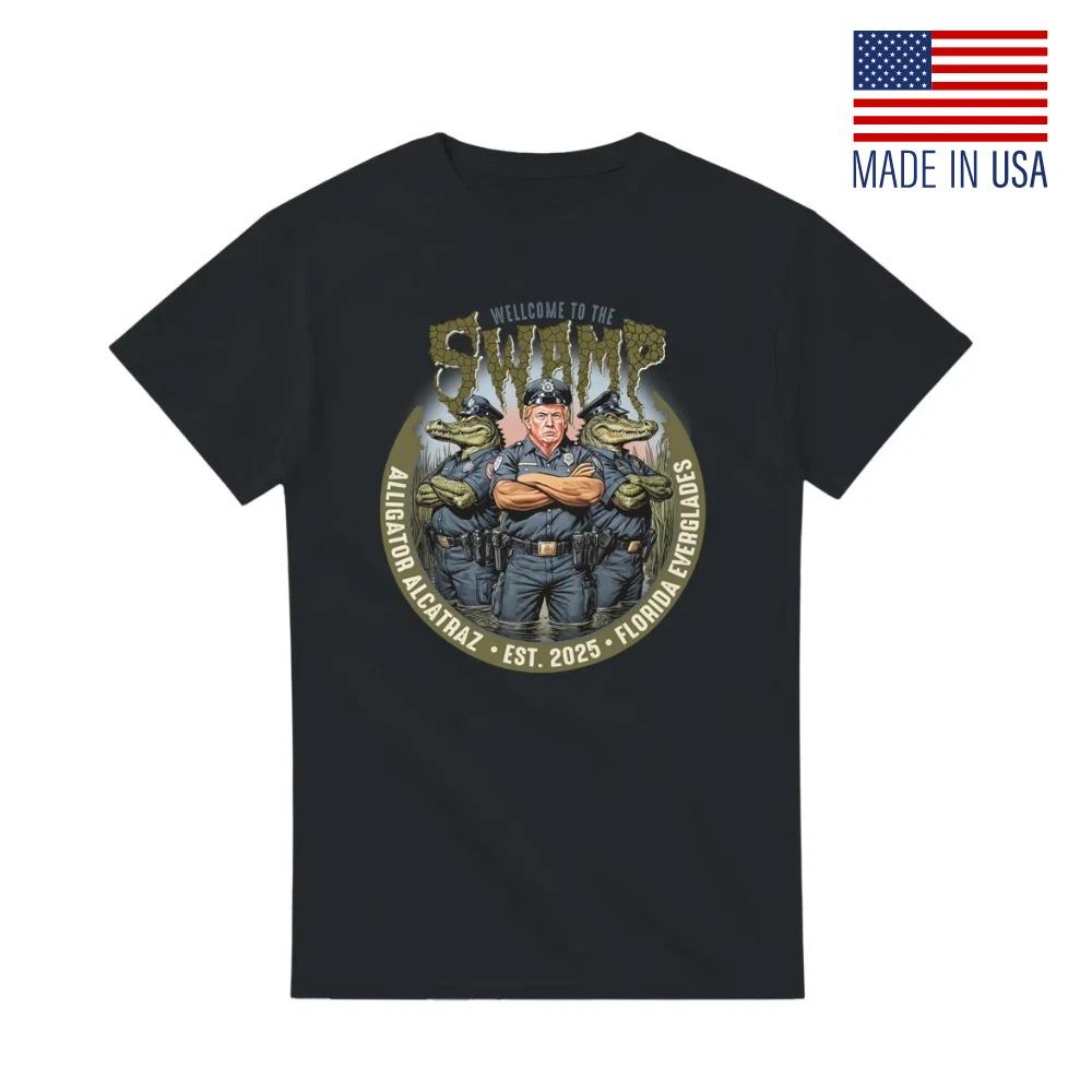 Alligator Alcatraz Trump MAGA Political Parody Graphic T-Shirt Fan-Made Reprint XL