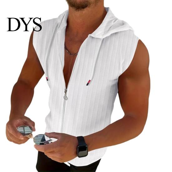 Bequemes Herren Freizeit T-Shirt Mit Kapuze Reißverschluss Jacquard Ärmelloser Hoodie Stylisches Hemd mit Reißverschluss Vorne Texturiertes Sommer Tanktop für Fitnessstudio Straße