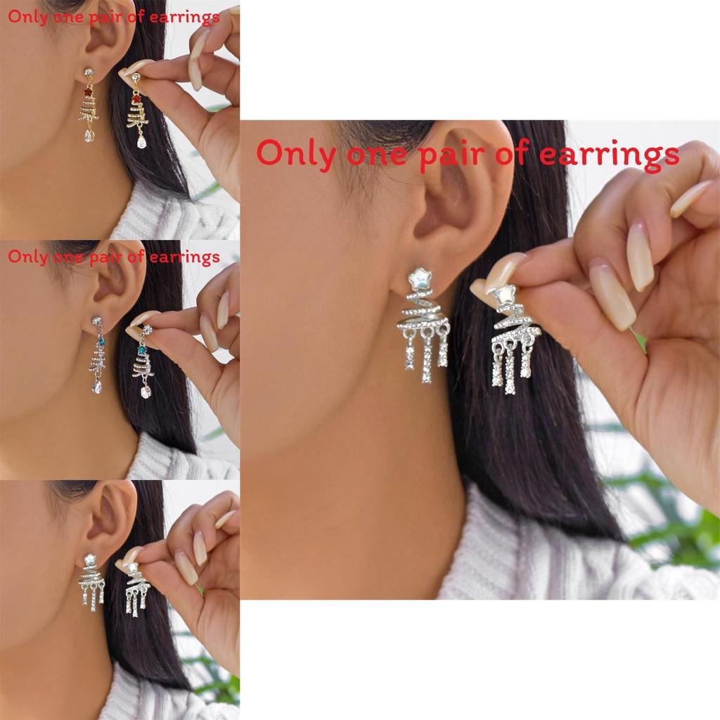 Christmas Tree And Star Drop Dangle Earrings With Ceramic Ear Pins For Womens Holiday Jewelry