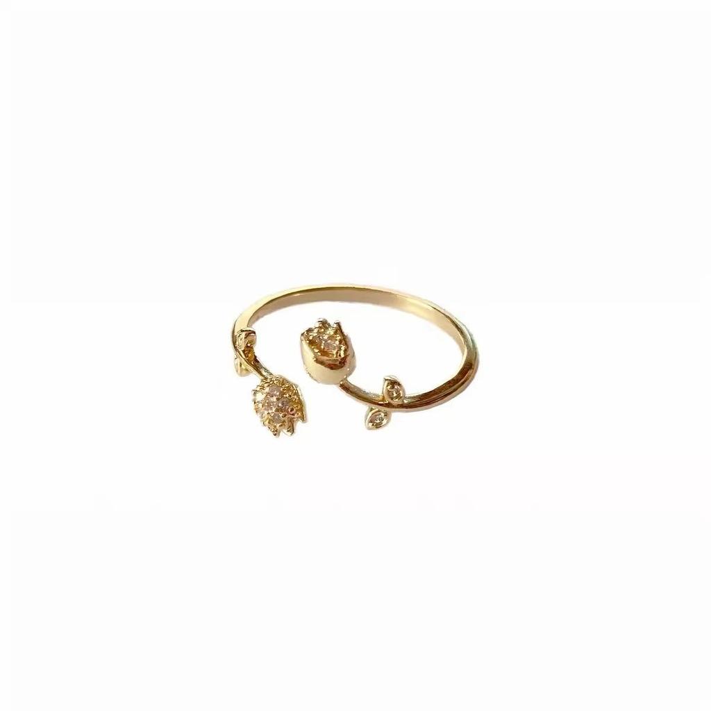 Elegant Rose Flower Adjustable Open Ring - High-End Luxury Design