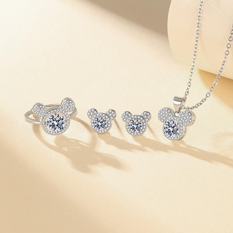 

2026 New Women s Personality Cute Mickey Ear Jewelry Light Luxury Fashion Stud Earrings Necklace Jewelry 45CM