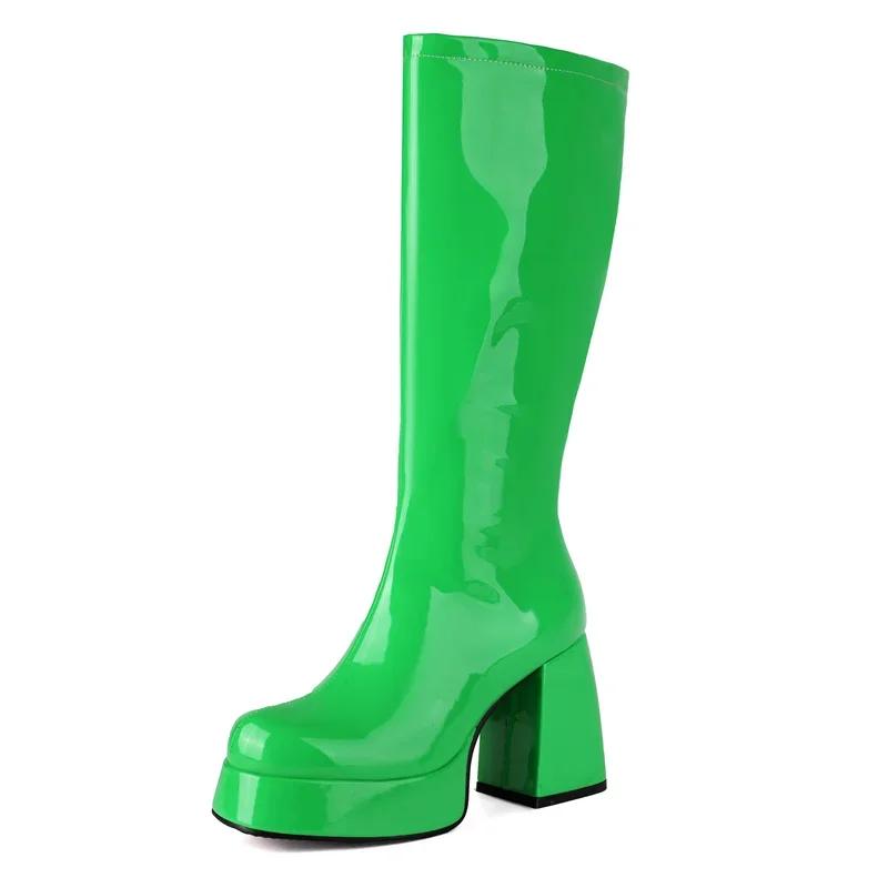 Glossy Pink Patent Leather Knee High
