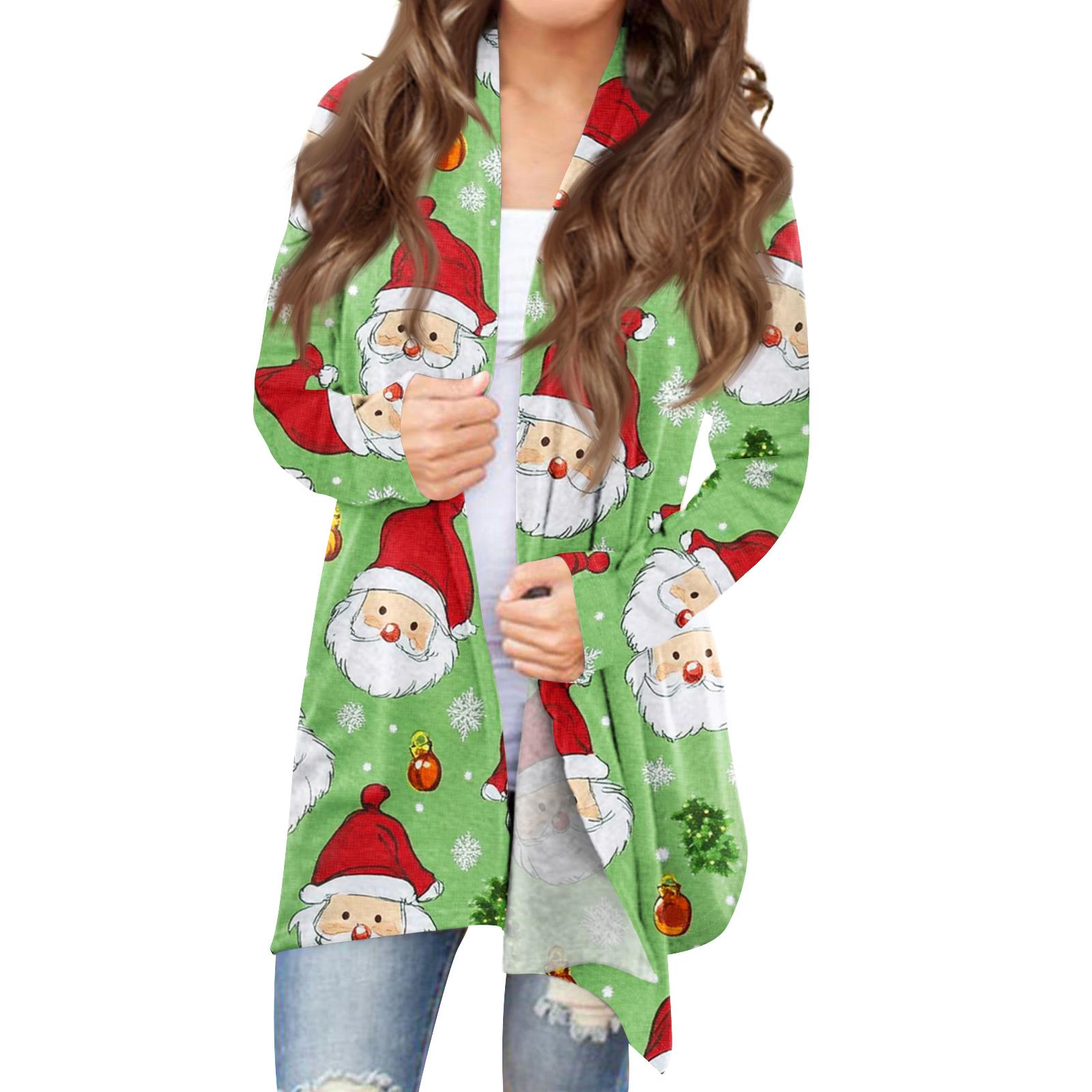 

Женский модный кардиган свободного кроя в стиле кэжуал с рождественским принтом, пальто средней длины M красный